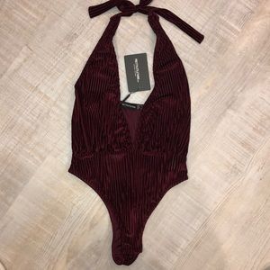 Velvet Ribbed Halter-neck Bodysuit